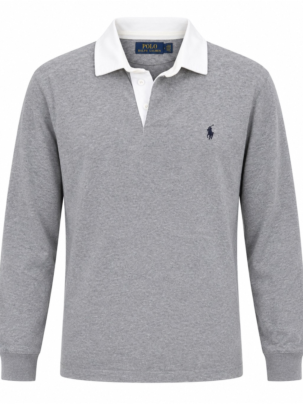 Polo by Ralph Lauren Grey Long-Sleeve Rugby Shirt with White Collar Size Medium